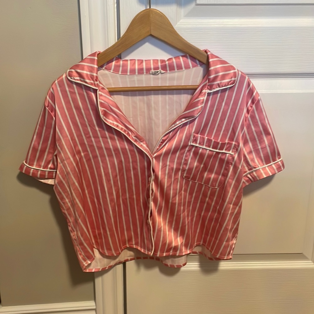 Pink and White Stripped Pajama Top